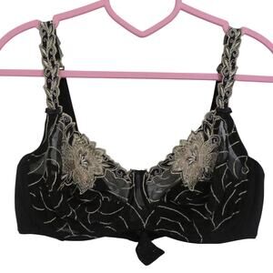 Sariana Womens Sz 34D Black Gold Embroidered Floral Bra